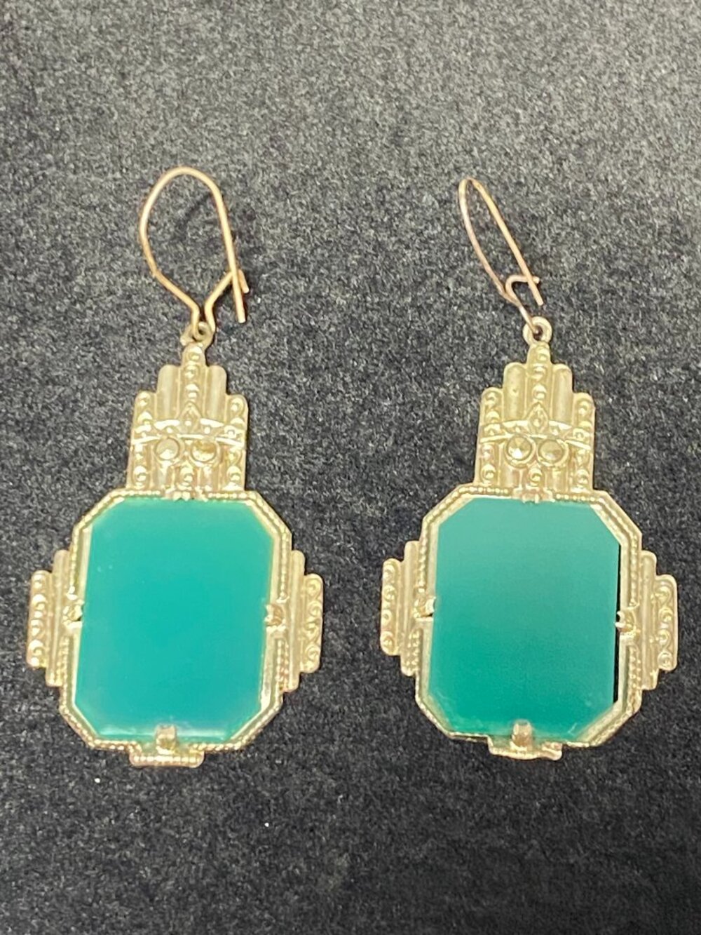 Art Deco 1930s Chrysoprase Marcasite Sterling Silver Earrings Antique - Picture 5 of 15